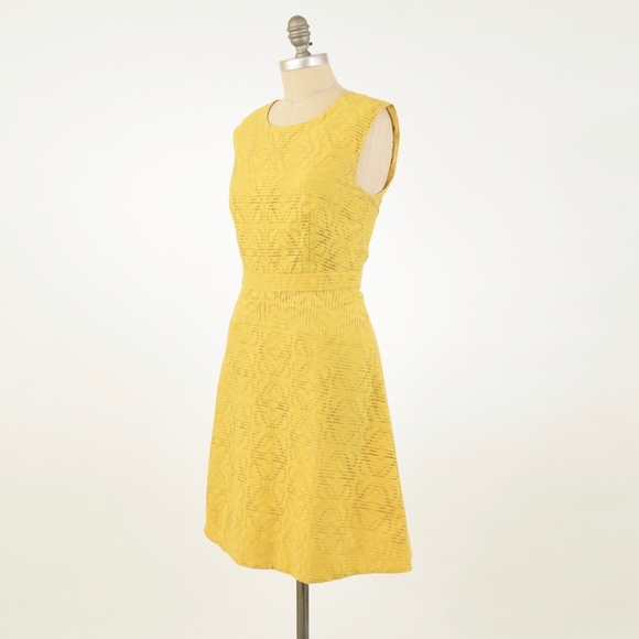 ❌SOLD❌J.Crew Yellow Jacquard Fit & Flare Dress - Picture 5 of 8